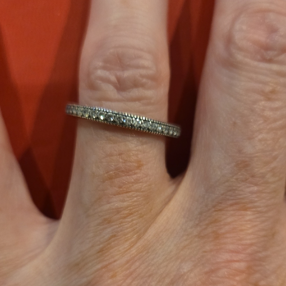 Pandora Silver Band Ring with Sparkling Accents